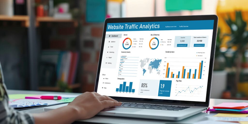 Computer software for website traffic analytics data on computer screen brisk